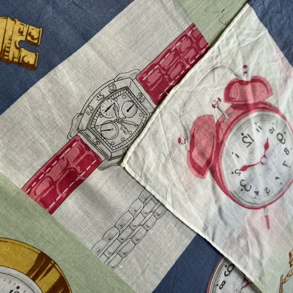 Renoma Paris Vintage Scarf Watches Table Oclock Eye Glass Print 21@x21” - Picture 5 of 11